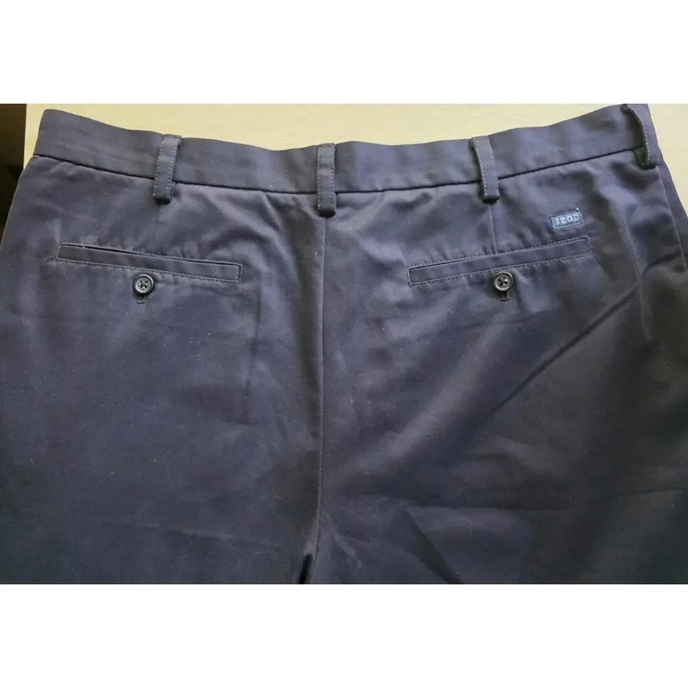 IZOD Men’s Navy Blue Shorts Size 38 Flat Front 100% Polyester Golf Casual